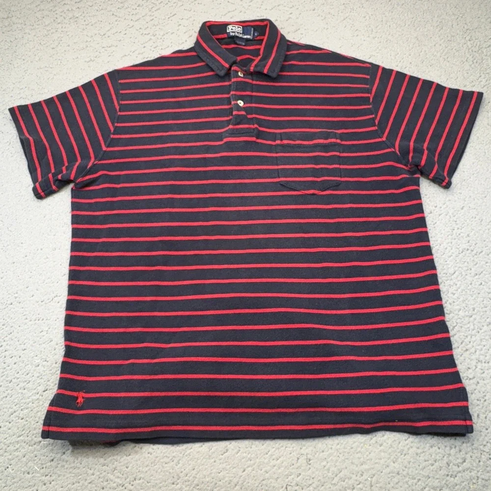 Vintage Polo Ralph Lauren Polo Shirt Mens Large Blue Red Striped Pony 90s Preppy